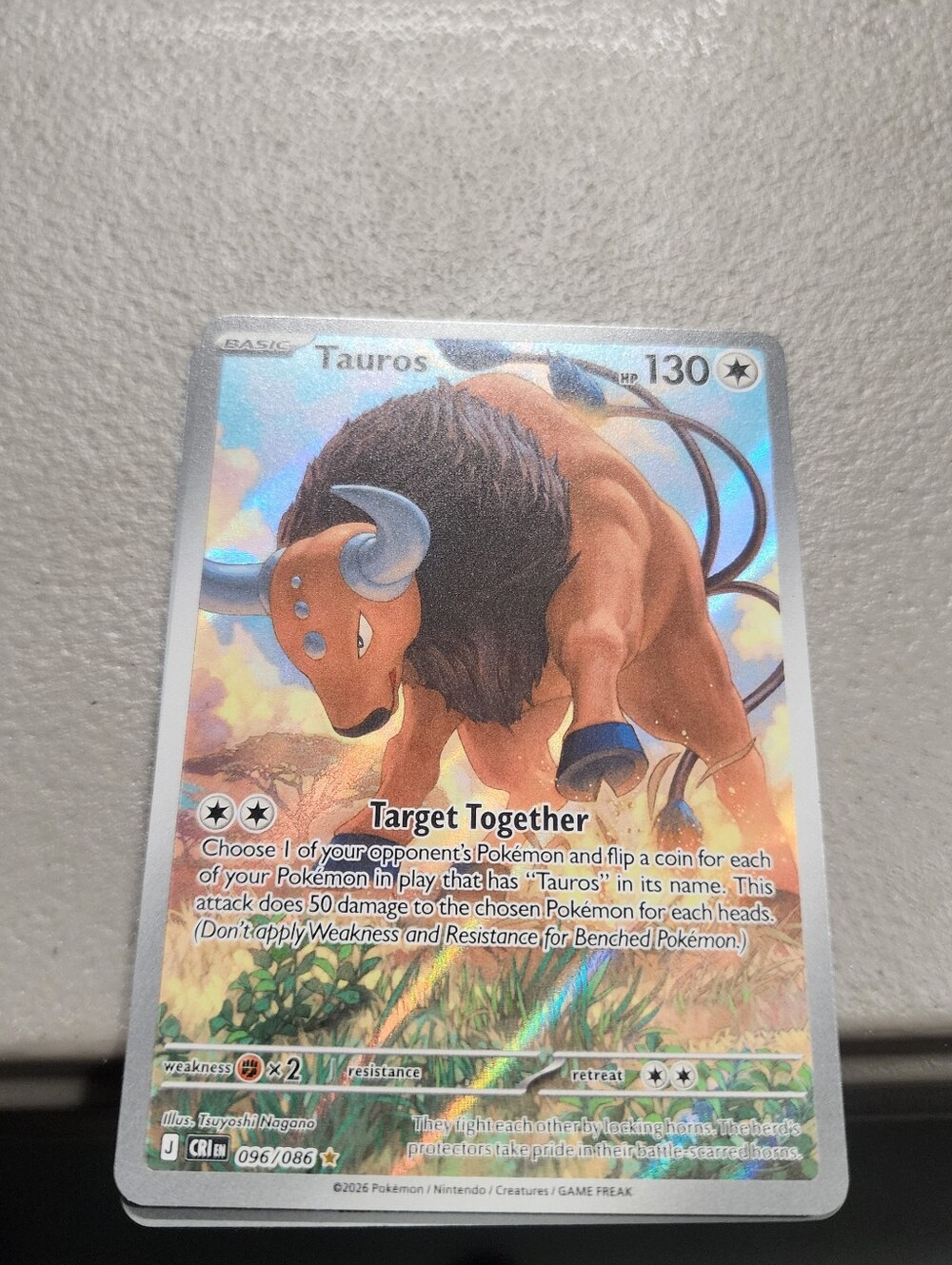 Pokemon Tauros Holographic Trading Card - Brown & Tan Chaos Rising 096/086